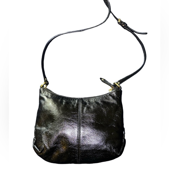 Coach Ashley Python, Pleated Black Leather Swingpack, Crossbody Purse Bag Zipper - Picture 4 of 16